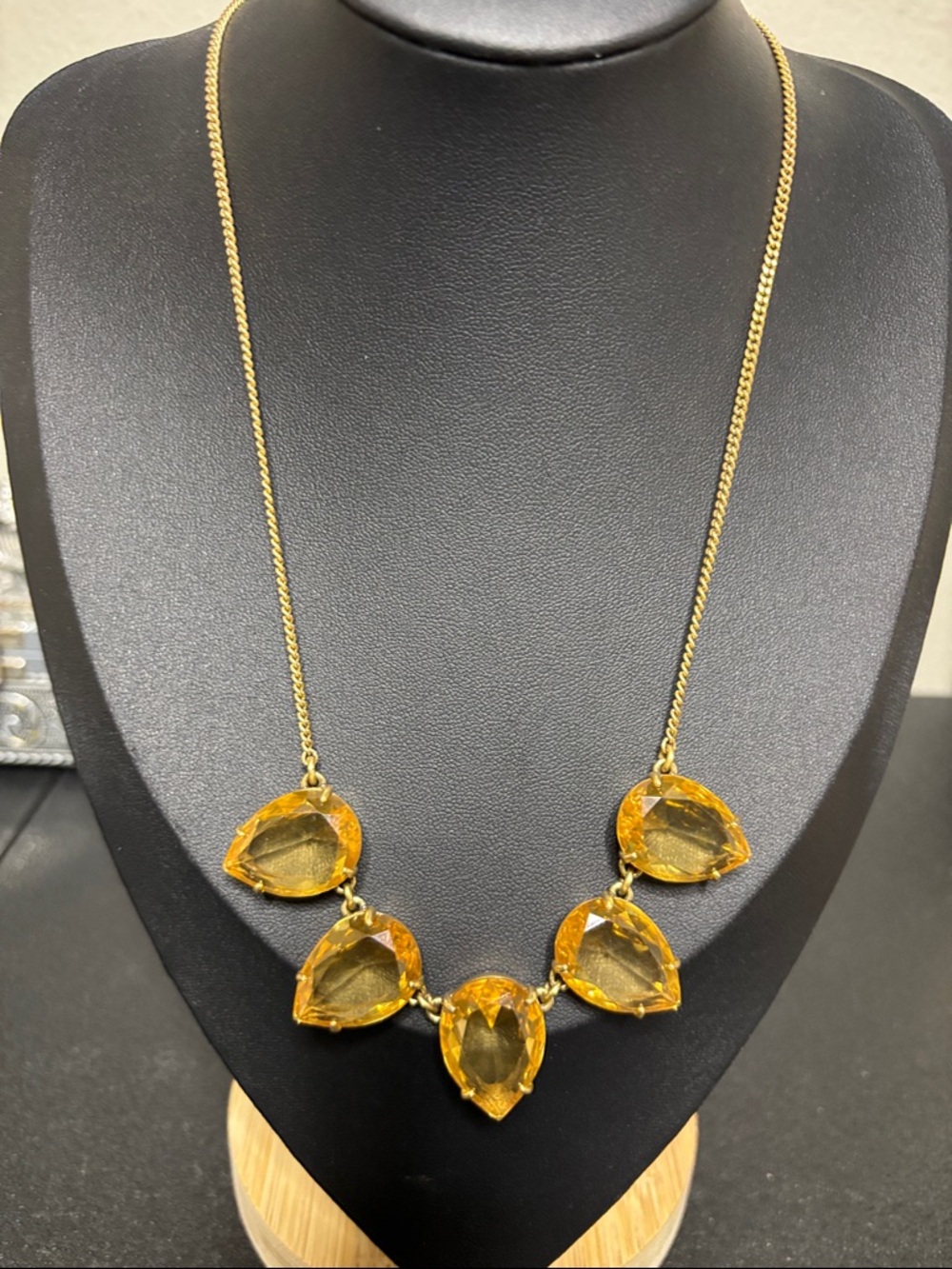 J. Crew Statement Crystal Collar Necklace Faceted Glass Teardrop Citrine
